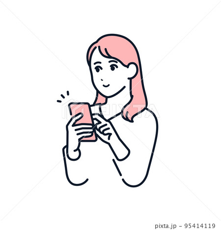 笑顔でスマホを操作する若い女性のベクターイラスト素材 笑顔でスマホを操作する若い女性のベクターイラスト素材 95414119