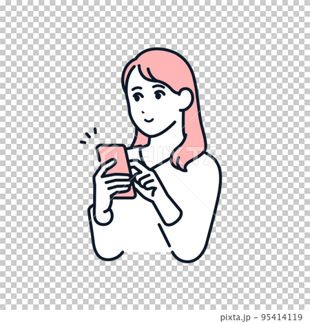 笑顔でスマホを操作する若い女性のベクターイラスト素材 笑顔でスマホを操作する若い女性のベクターイラスト素材 95414119