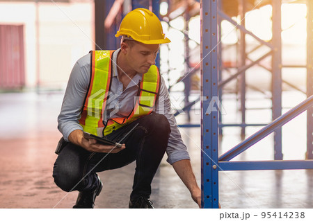 warehouse engineer builder check cargo metal rack shelf setup loading weight standard for safety industry 95414238