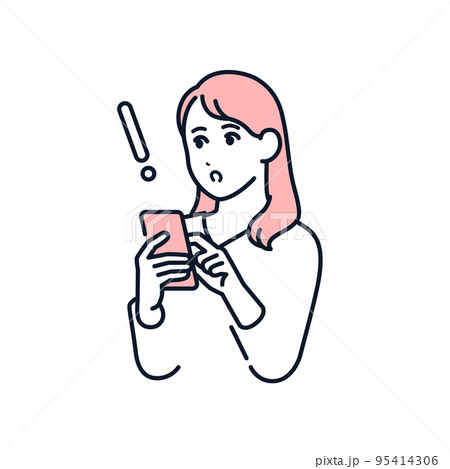 スマホを見て驚く若い女性のベクターイラスト素材 95414306