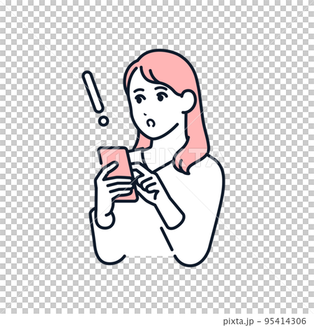 スマホを見て驚く若い女性のベクターイラスト素材 95414306