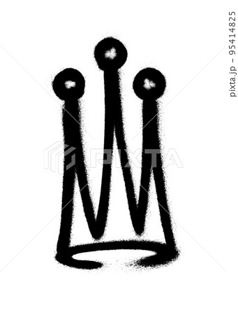 Sprayed crown with overspray in black over white. Vector illustration. 95414825