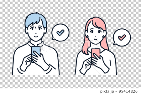 スマホを操作する男女のベクターイラスト素材 95414826