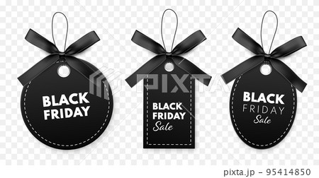 Black Friday sale label with bow and ribbon isolated on white background. 95414850