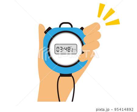 デジタル表示のストップウオッチを手に持つイラスト デジタル表示のストップウオッチを手に持つイラスト 95414892