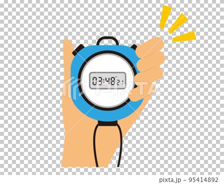 デジタル表示のストップウオッチを手に持つイラスト デジタル表示のストップウオッチを手に持つイラスト 95414892