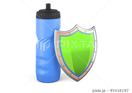Plastic sport water bottle with shield, 3D rendering 95416197
