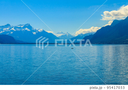 View of the Alps and Lake Geneva in Montreux, Switzerland View of the Alps and Lake Geneva in Montreux, Switzerland 95417033