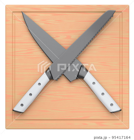 Chef's kitchen knives on a wooden board isolated on white background. Chef's kitchen knives on a wooden board isolated on white background. 95417164