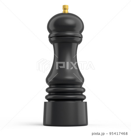 Salt or pepper wooden mill filled with peppercorns on white background. 95417468