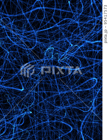 Against a black background Chaos from blue lines. Against a black background Chaos from blue lines. 95417573