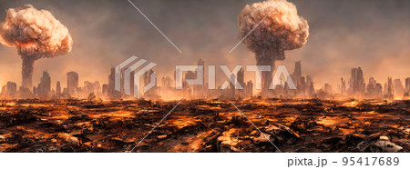 Post apocalypse. Nuclear apocalypse survivor. Ruined Cityscape. Concept. Banner size. Header Post apocalypse. Nuclear apocalypse survivor. Ruined Cityscape. Concept. Banner size. Header 95417689