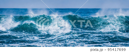 Ocean waves surface texture. Abstract blue water background with splashes of sea foam. 3d 95417699