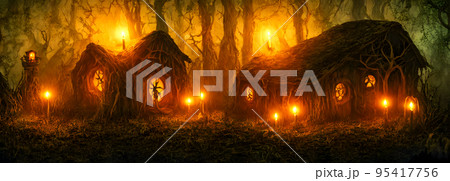 Halloween background. Witch hut. Banner size. Longer Horizontal Position. website header. 3d illustration Halloween background. Witch hut. Banner size. Longer Horizontal Position. website header. 3d illustration 95417756