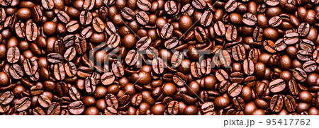 Coffee beans background. Banner size. 3d image 95417762