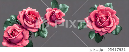 Colorful flower bouquet from red roses for use as background. Banner size.3d Colorful flower bouquet from red roses for use as background. Banner size.3d 95417921