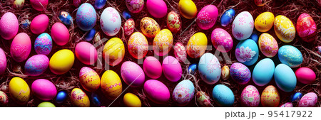 Colorful Easter Eggs Background. Banner size. 3D Colorful Easter Eggs Background. Banner size. 3D 95417922