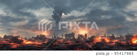 Post apocalypse. Nuclear apocalypse survivor. Ruined Cityscape. Concept. Banner size. Header Post apocalypse. Nuclear apocalypse survivor. Ruined Cityscape. Concept. Banner size. Header 95417983