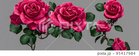 Colorful flower bouquet from red roses for use as background. Banner size.3d 95417984