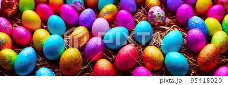 Colorful Easter Eggs Background. Banner size. 3D Colorful Easter Eggs Background. Banner size. 3D 95418020
