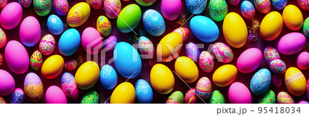 Colorful Easter Eggs Background. Banner size. 3D Colorful Easter Eggs Background. Banner size. 3D 95418034