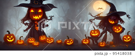 Halloween background. Fantasy cute witch. Abstract concept. 3d 95418038