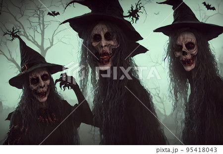 Scary ugly witch. Halloween background. Abstract. 3D Image Scary ugly witch. Halloween background. Abstract. 3D Image 95418043