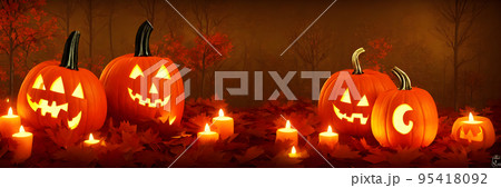 Jack O Lanterns - Halloween Background. Banner size. website header. 3d illustration 95418092
