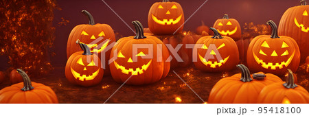 Jack O Lanterns - Halloween Background. Banner size. website header. 3d illustration Jack O Lanterns - Halloween Background. Banner size. website header. 3d illustration 95418100