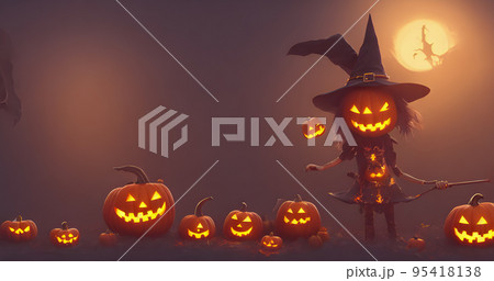 Halloween background. Fantasy cute witch. Abstract concept. 3d Halloween background. Fantasy cute witch. Abstract concept. 3d 95418138