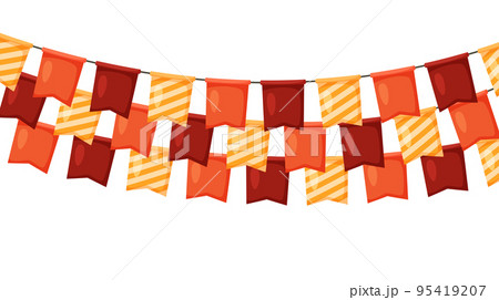 Thanksgiving bunting. Orange, red and yellow flag garland. Autumn holidays party decoration. Fall pennants chain.Celebration cartoon flags for decor. Footer and banner background Thanksgiving bunting. Orange, red and yellow flag garland. Autumn holidays party decoration. Fall pennants chain.Celebration cartoon flags for decor. Footer and banner background 95419207