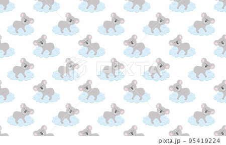 Cute koala sleeping on cloud seamless pattern. Australian bear character background. Baby bedclothes, scrapbooking or wrapping paper, fabric kids design Cute koala sleeping on cloud seamless pattern. Australian bear character background. Baby bedclothes, scrapbooking or wrapping paper, fabric kids design 95419224