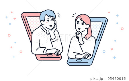 オンライン通話をするカップルのベクターイラスト素材 95420016
