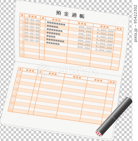 開いている預金通帳と印鑑のイメージイラスト 95422302