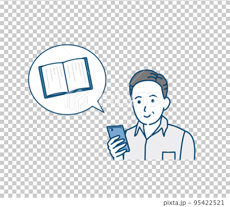 スマートフォンで電子書籍を読む中年の男性のイラスト 95422521