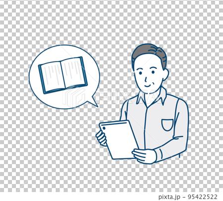 タブレットで電子書籍を読む中年の男性のイラスト 95422522