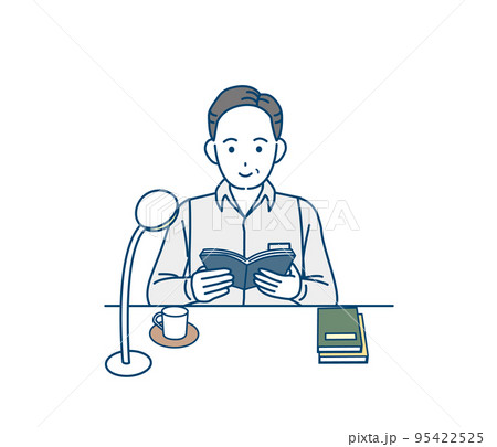 読書と勉強 本を読む中年の男性のイラスト 読書と勉強 本を読む中年の男性のイラスト 95422525