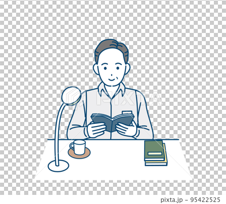 読書と勉強 本を読む中年の男性のイラスト 読書と勉強 本を読む中年の男性のイラスト 95422525