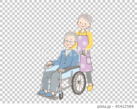 Senior woman helping a senior man in a wheelchair Senior woman helping a senior man in a wheelchair 95422569
