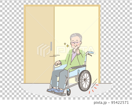 車椅子のシニア男性とバリアフリー住宅 95422571