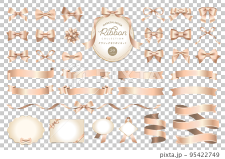 クラシックなリボンのあしらいとフレームのベクターイラストセット ゴールドベージュ / クラシックなリボンのあしらいとフレームのベクターイラストセット ゴールドベージュ / 95422749