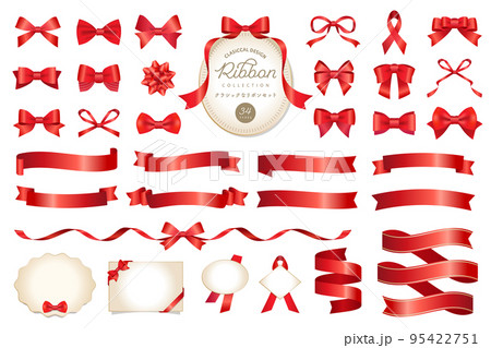 クラシックなリボンのあしらいとフレームのベクターイラストセット 赤 / クラシックなリボンのあしらいとフレームのベクターイラストセット 赤 / 95422751