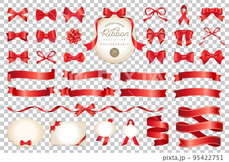 クラシックなリボンのあしらいとフレームのベクターイラストセット 赤 / クラシックなリボンのあしらいとフレームのベクターイラストセット 赤 / 95422751