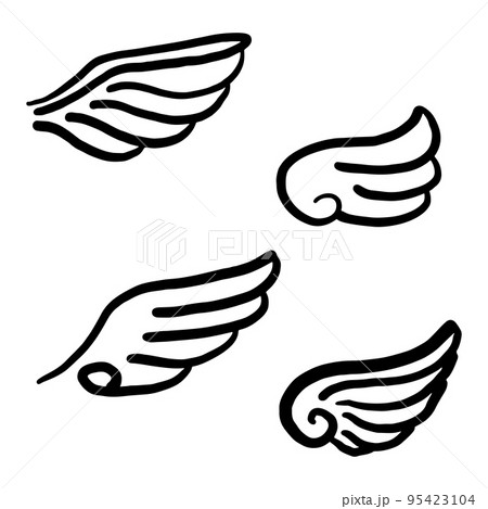 Doodle sketch style of Abstract Wings cartoon hand drawn illustration for concept design. 95423104