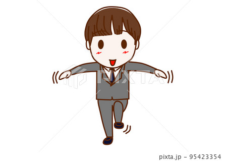 （全身正面）手を広げて片足立ちが楽々できて笑顔の男子学生 95423354