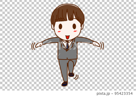 （全身正面）手を広げて片足立ちが楽々できて笑顔の男子学生 95423354