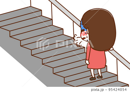 (全身斜め後ろ)階段を上っている途中で呼吸ができずとても苦しんでいる女性 (全身斜め後ろ)階段を上っている途中で呼吸ができずとても苦しんでいる女性 95424054