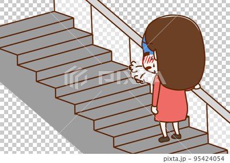 (全身斜め後ろ)階段を上っている途中で呼吸ができずとても苦しんでいる女性 (全身斜め後ろ)階段を上っている途中で呼吸ができずとても苦しんでいる女性 95424054