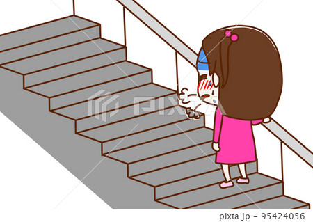 (全身斜め後ろ)階段を上っている途中で呼吸ができずとても苦しんでいる少女 (全身斜め後ろ)階段を上っている途中で呼吸ができずとても苦しんでいる少女 95424056