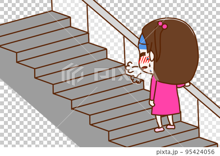 (全身斜め後ろ)階段を上っている途中で呼吸ができずとても苦しんでいる少女 (全身斜め後ろ)階段を上っている途中で呼吸ができずとても苦しんでいる少女 95424056